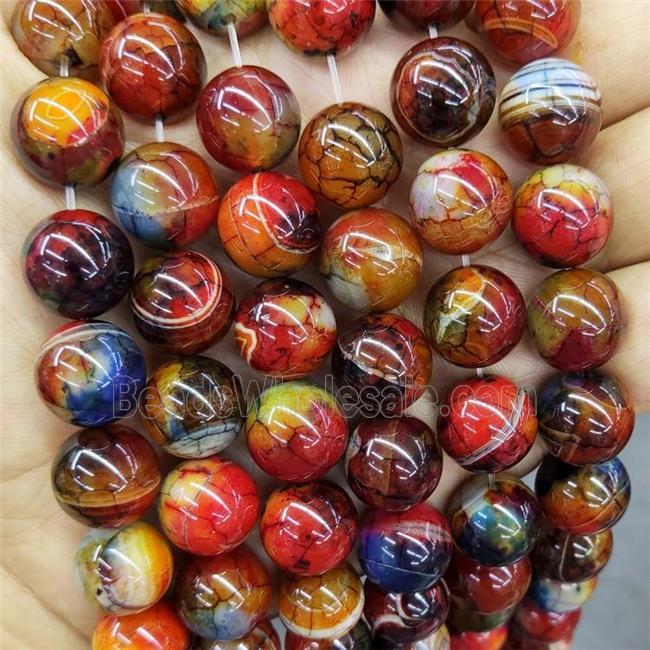 Natural Agate Beads Fired Dye Red Smooth Round