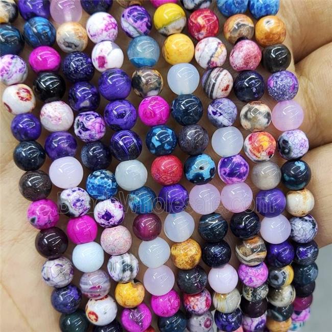 Natural Fire Agate Beads Dye Mixed Color Smooth Round