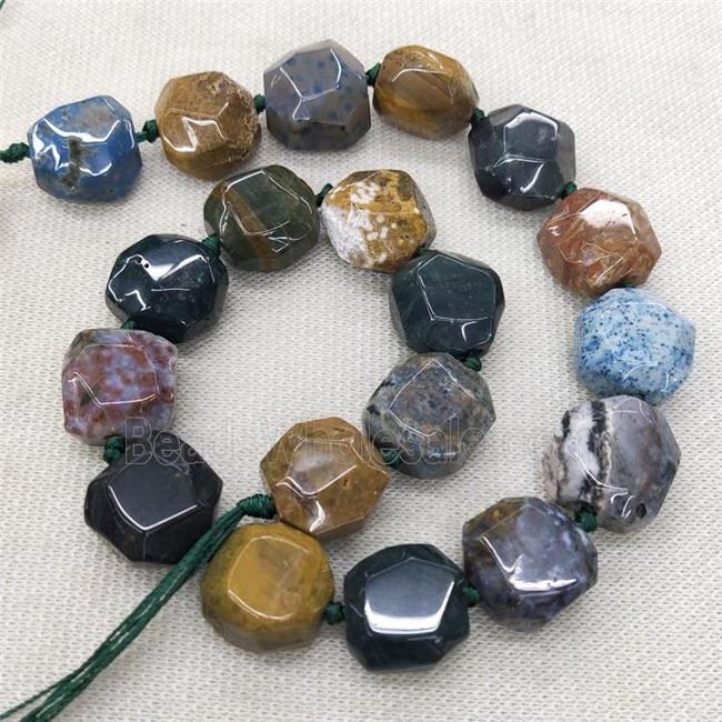 Natural Ocean Agate Beads Multicolor Faceted Coin Circle