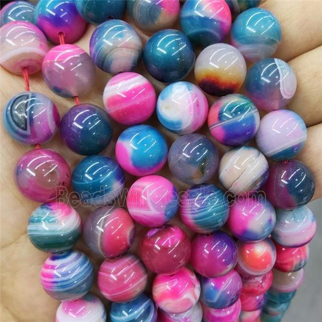 Natural Agate Beads Multicolor Dye Smooth Round