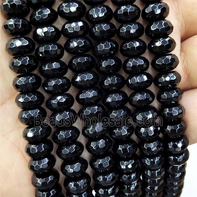 Natural Black Onyx Agate Beads Faceted Rondelle