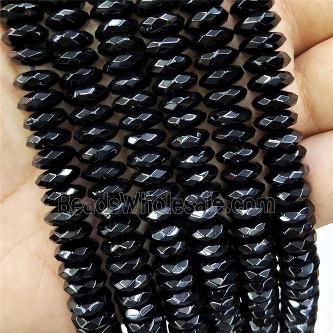 Natural Onyx Agate Heishi Beads Black Faceted