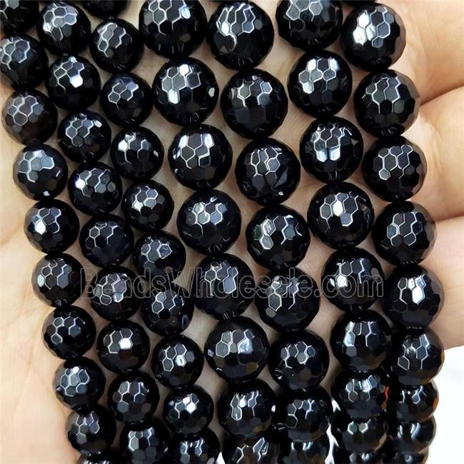 Natural Black Onyx Agate Beads Faceted Round