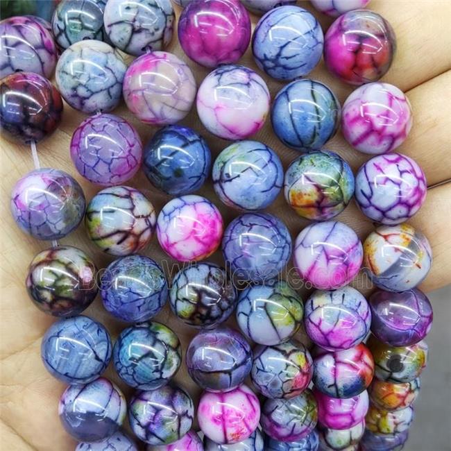 Natural Veins Agate Beads Multicolor Dye Smooth Round