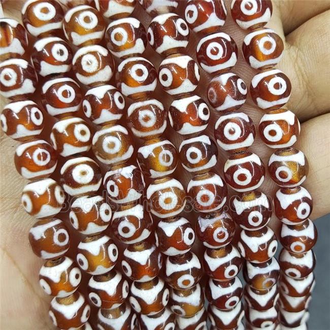 Tibetan Agate Beads Red Evil Eye Smooth Round