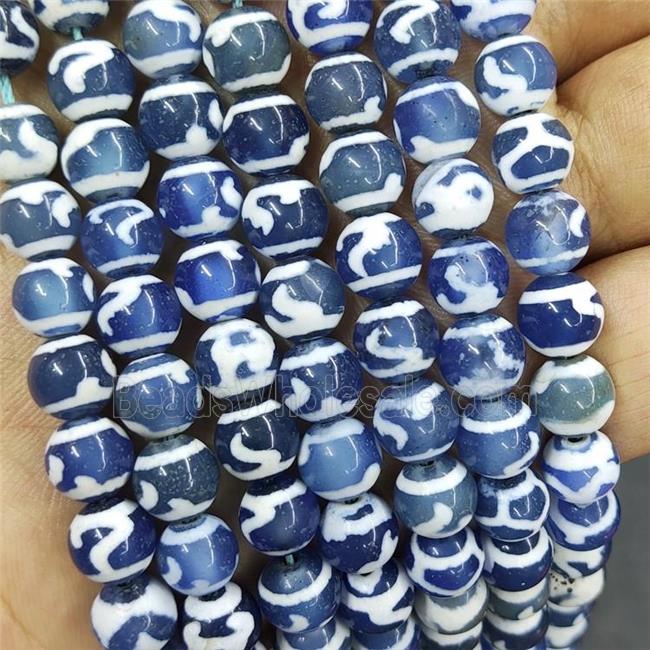 Tibetan Agate Beads Blue Smooth Round