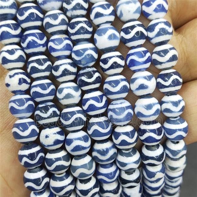 Tibetan Agate Beads Blue Wave Smooth Round