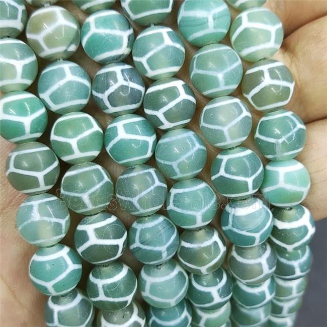Tibetan Agate Beads Green Turtleback Smooth Round