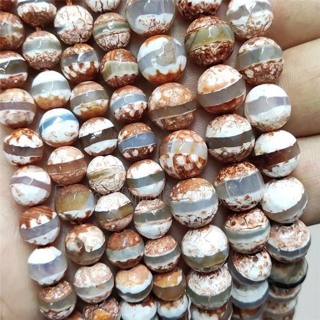 Tibetan Agate Beads Faceted Round Line Brown