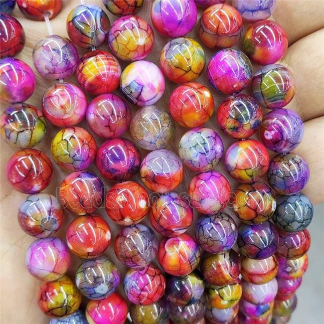 Natural Agate Beads Fire Multicolor Heat Dye Smooth Round