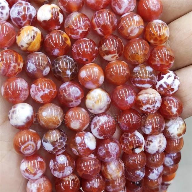 Natural Veins Agate Beads Red Dye Fired Smooth Round