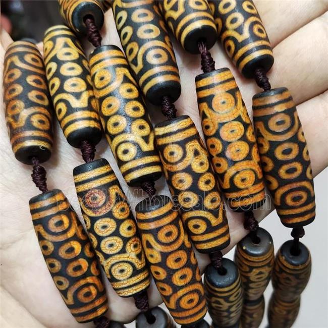 Tibetan Style Agate Rice Beads Yellow Evil Eye Black