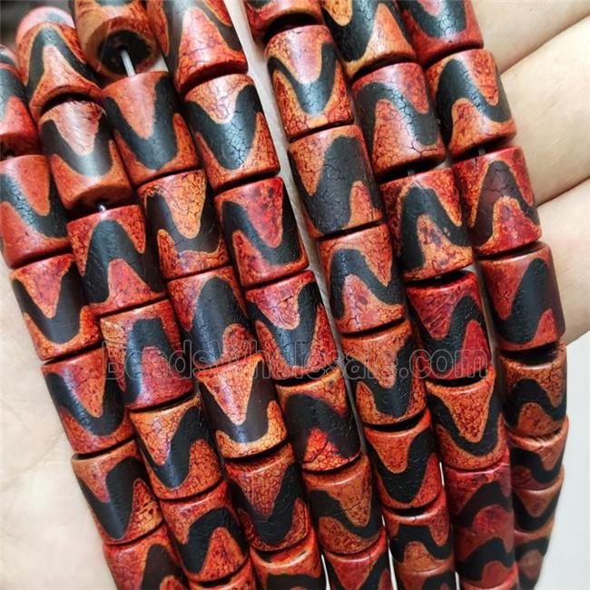 Tibetan Style Agate Column Beads Wave Red Black