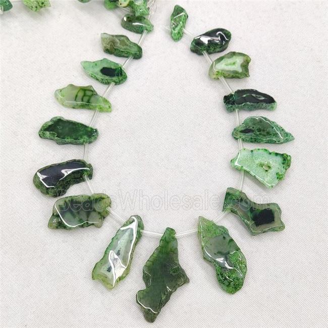 Natural Agate Slice Beads Green Dye Topdrilled Freeform Graduated
