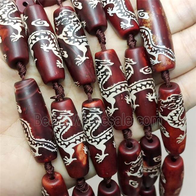 Tibetan Agate Rice Beads Dragon Red