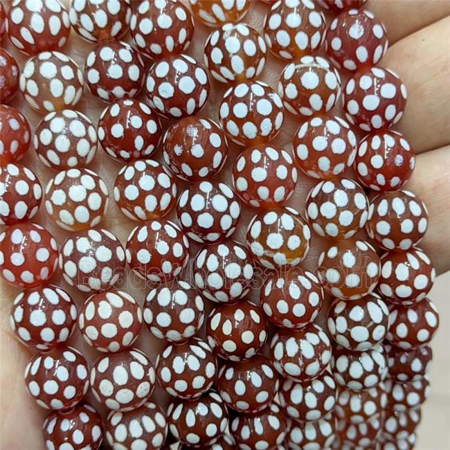 Tibetan Agate Beads Red Smooth Round Spot