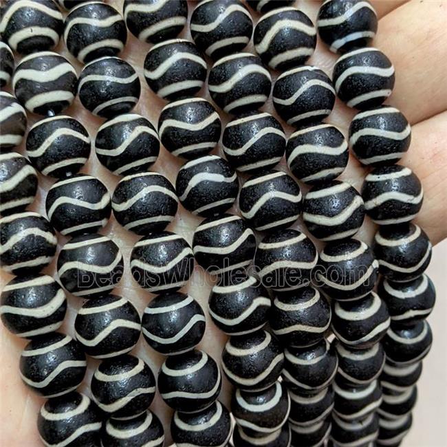 Tibetan Agate Beads Black Round Wave