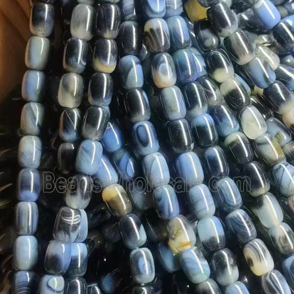 Natural Agate Barrel Beads Black Blue Dye