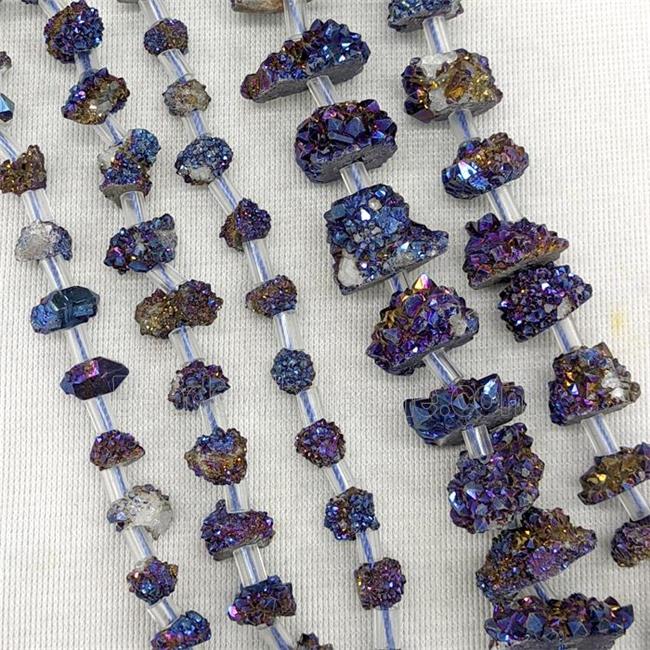 Natural Druzy Quartz Cluster Beads Blue Electroplated