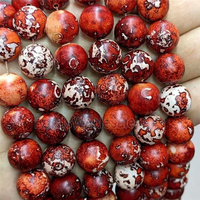 Natural Wooden Agate Beads Red Dyd Smooth Round