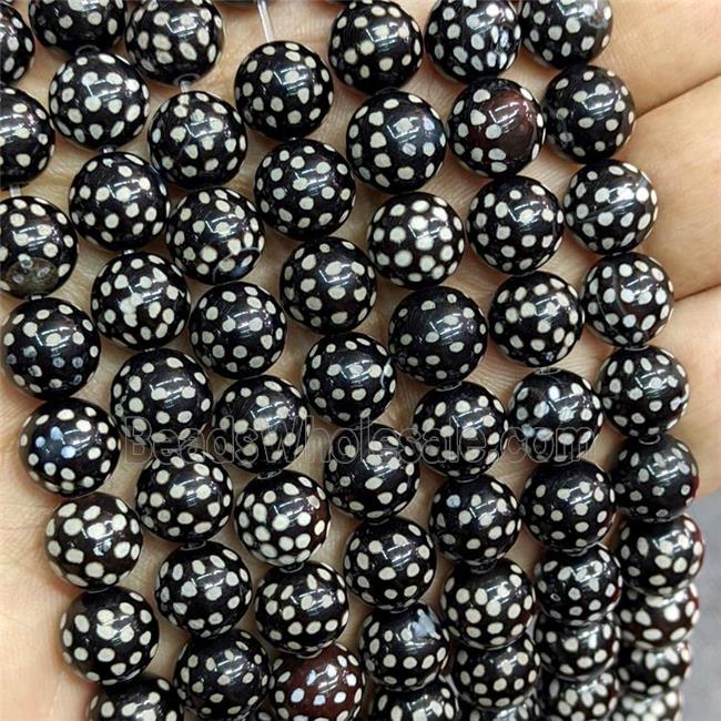Tibetan Agate Round Beads Black Smooth