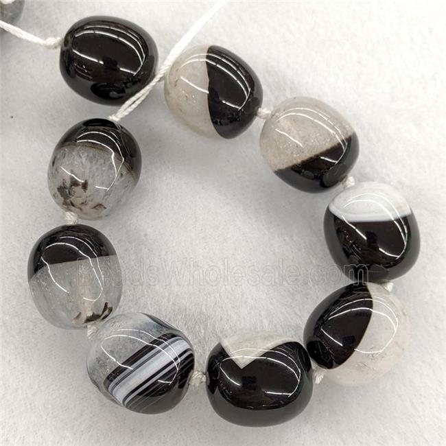 Natural Druzy Agate Barrel Beads White Black