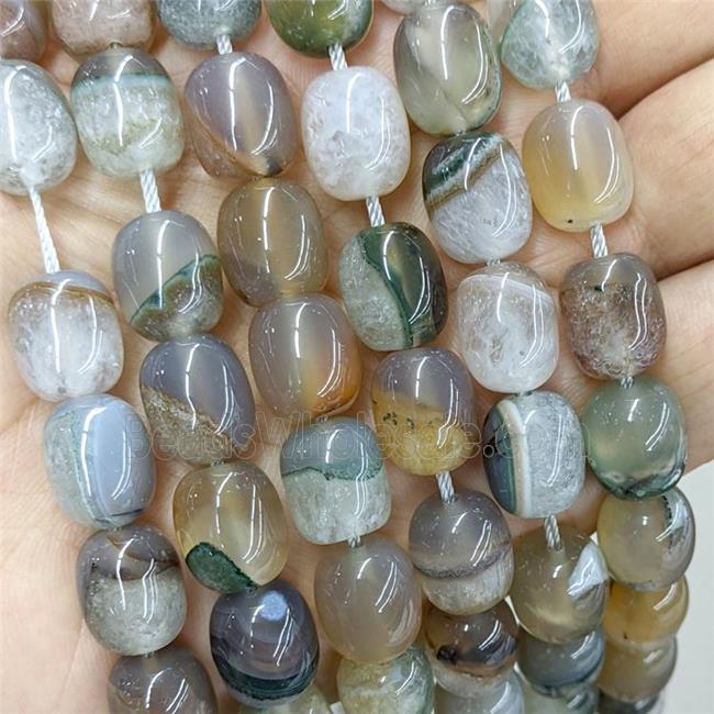 Natural Druzy Agate Barrel Beads Gray