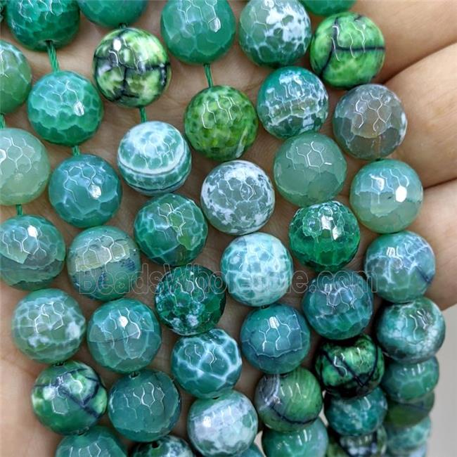 Natural Dragon Veins Agate Beads Fired Faceted Round Green Dye