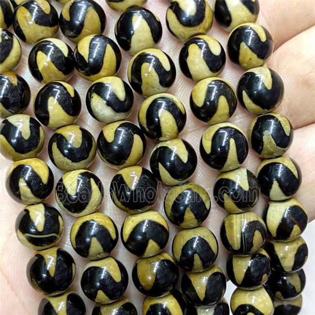 Tibetan Agate Beads Black Round Wave