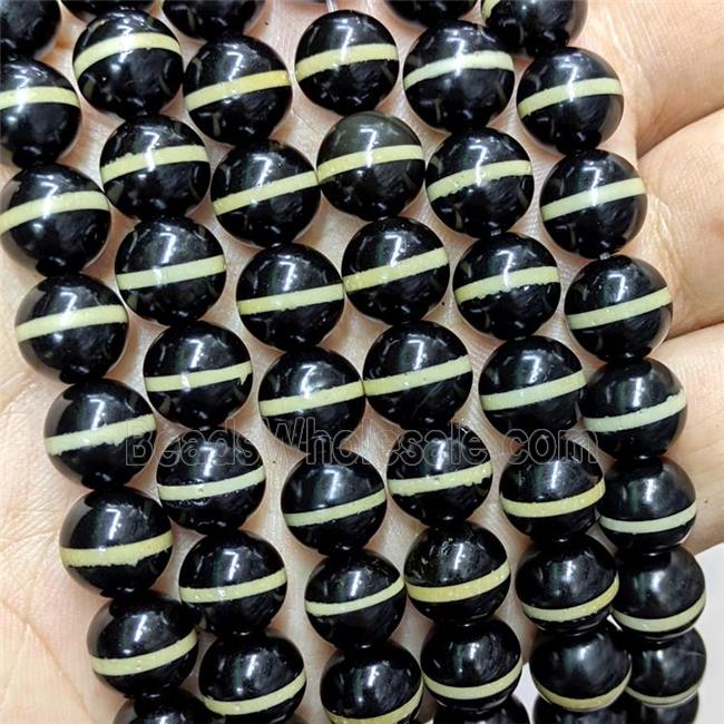 Tibetan Agate Beads Black Round Line