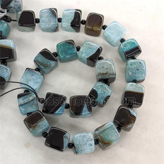 Natural Agate Druzy Cube Beads Blue Dye