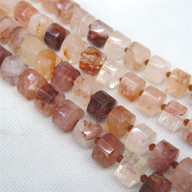 red Iron Crystal Quartz triangle beads, faceted