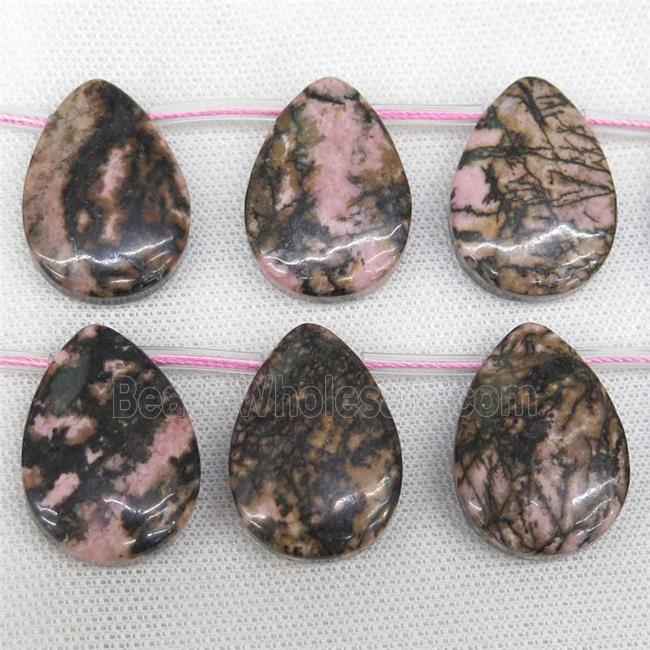 Rhodonite teardrop beads, topdrilled