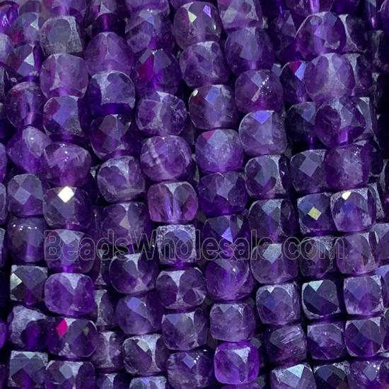 purple Amethyst Beads, faceted cube, A-grade