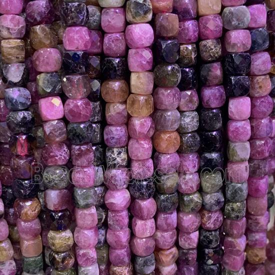 pink Tourmaline Beads, faceted cube