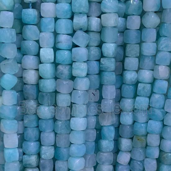 green Amazonite Beads, faceted cube