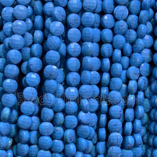 blue Tourquoise Beads, faceted circle coin