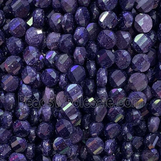 blue SandStone Beads, faceted circle