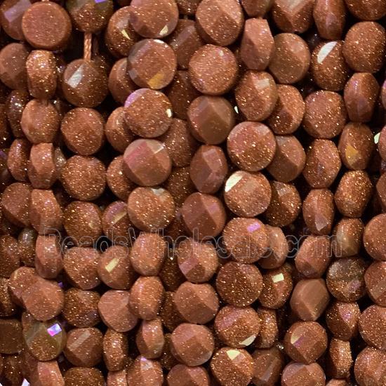 gold SandStone Beads, faceted circle
