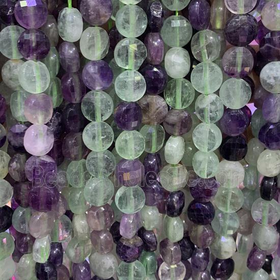Fluorite Beads, faceted circle, multicolor