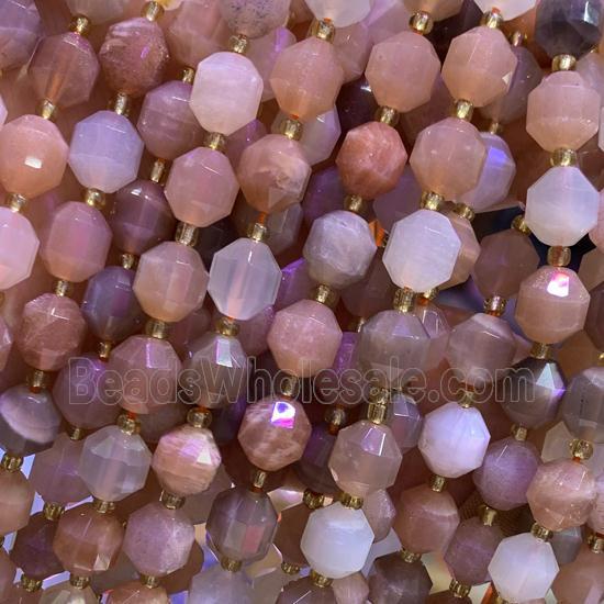 peach Moonstone beads, faceted bullet, B-grade