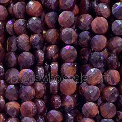 red Tiger eye stone beads, faceted circle
