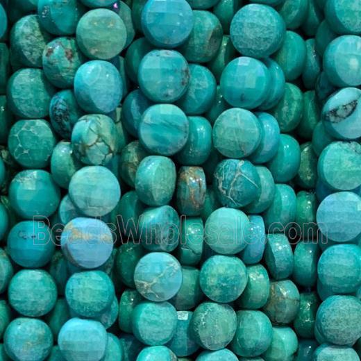 green Turquoise Beads, faceted circle