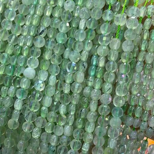 green Prehnite Beads, faceted circle