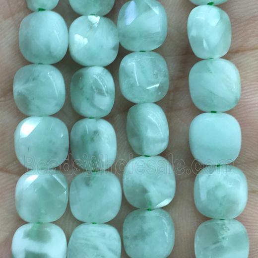 green Angelite Beads, faceted square
