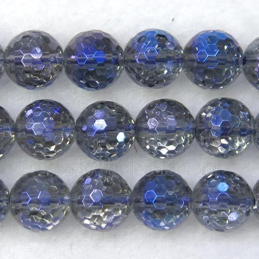 faceted round Clear Quartz beads, blue electroplated