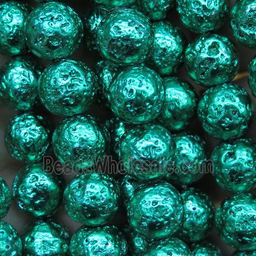round lava stone beads, green plated