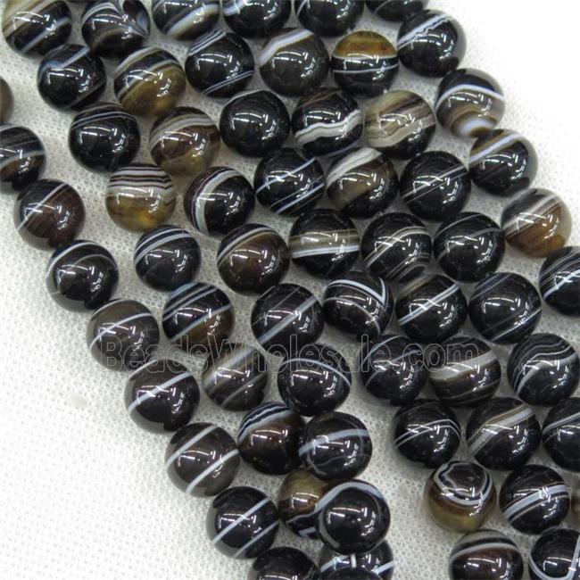 round natural Brazilian Agate beads, wave, black