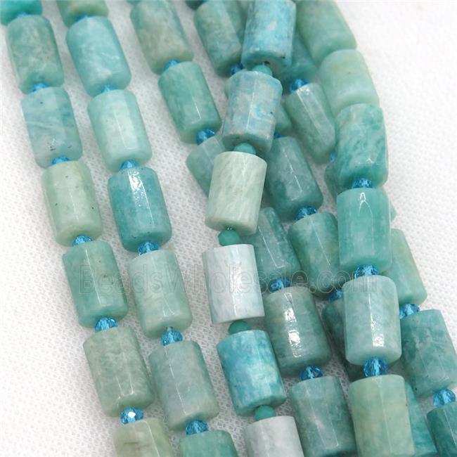 green Amazonite tube Beads, faceted cylinder
