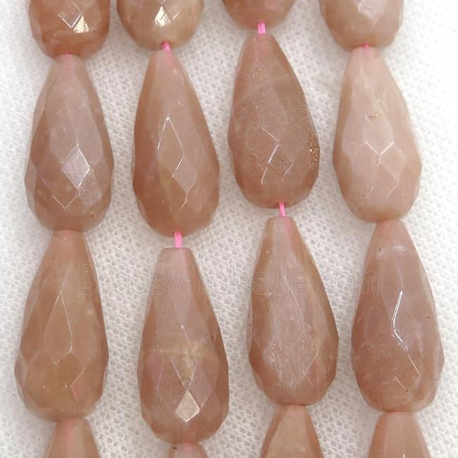 peach Moonstone Beads, faceted teardrop